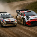 mobil rally era Grup B dan mobil WRC hybrid modern di lintasan gravel