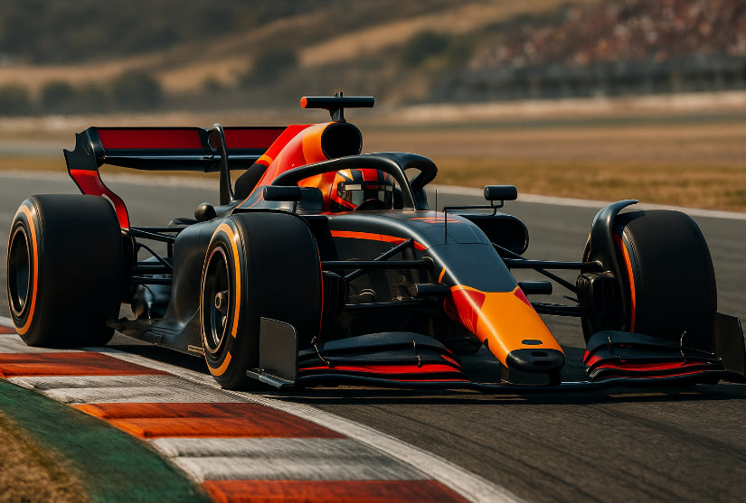 Mobil F1 2025 dengan desain aerodinamika aktif di sayap belakang dan diffuser